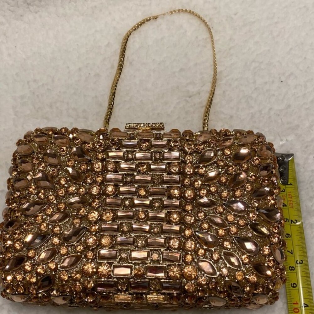 Fawziya Rose Gold Bejeweled clutch purse - Picture 2 of 5